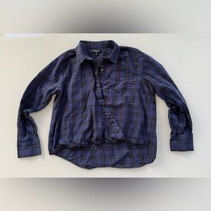 Madewell Blue Plaid Wrap-Front Cotton Shirt – Size L